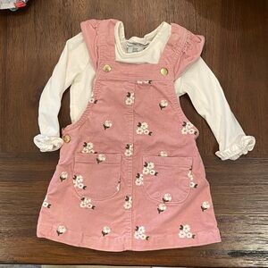 Pink Corduroy jumper dress with matchingg undershirt